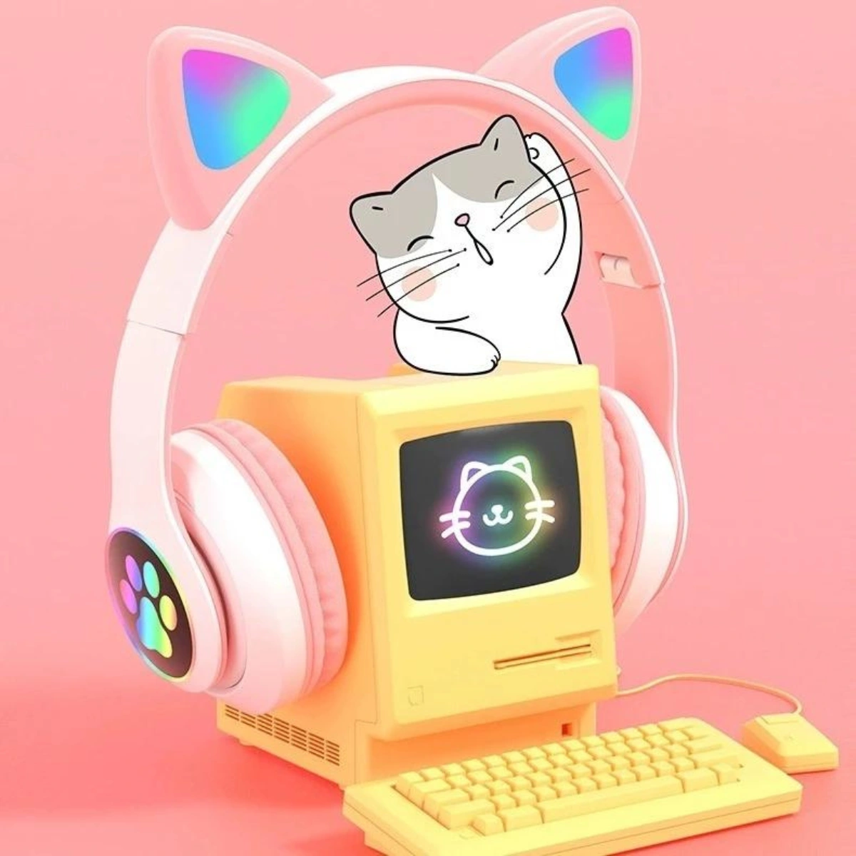 Fone Bluetooth Gamer Orelhas de Gato com Led Headphone - Imagem 3