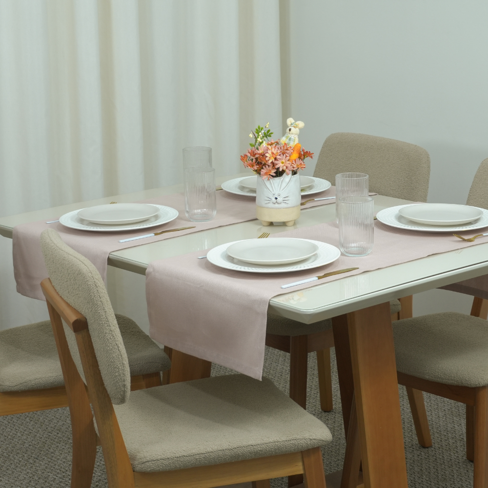 Caminho Trilho Corredor de Mesa Essence Tecido Linho 130x40cm com Bainha Páscoa - rosê