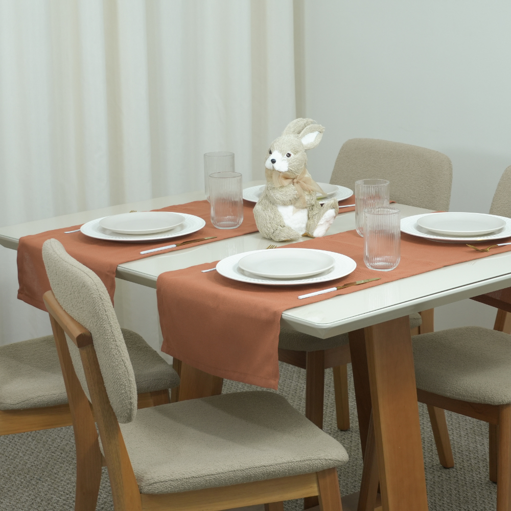 Caminho Trilho Corredor de Mesa Essence Tecido Linho 130x40cm com Bainha Páscoa - terracota