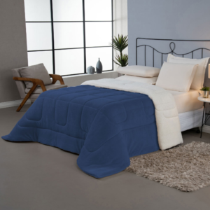 Coberdrom Cobertor Soft 1 Peça Casal 100% Poliéster Soft e Sherpa de Carneiro Dupla Face (Azul Marinho)