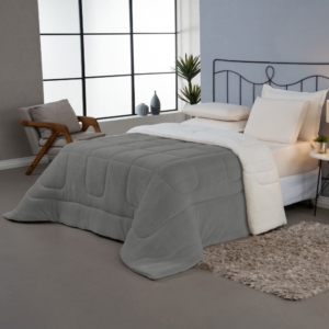 Coberdrom Cobertor Soft 1 Peça Queen 100% Poliéster Soft e Sherpa de Carneiro Dupla Face cinza
