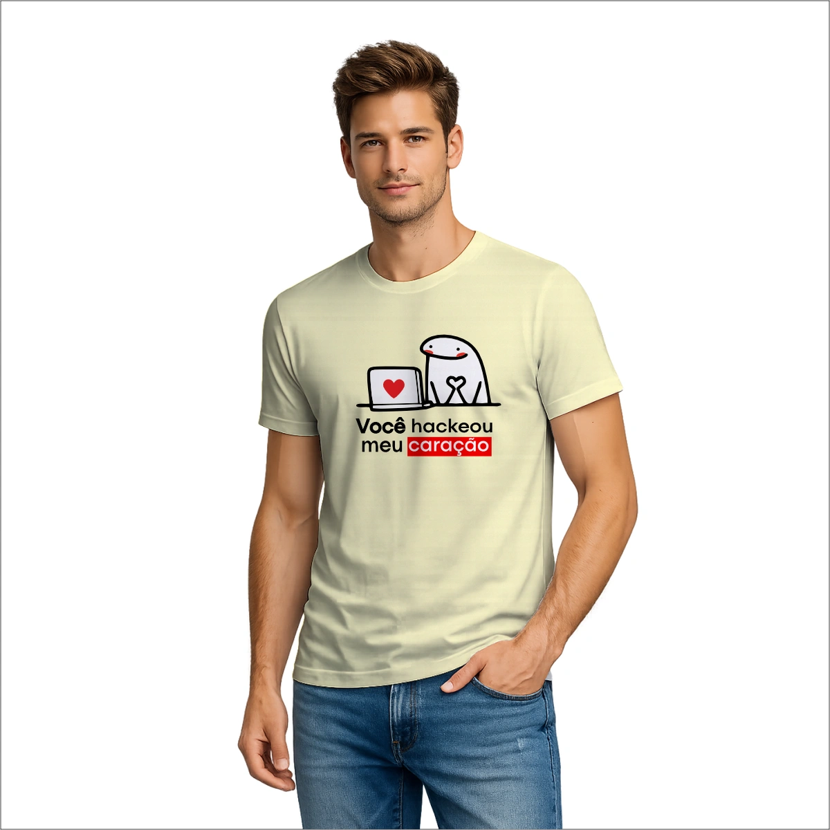 Camiseta Masculina Dia dos Namorados Metade Você Hackeou Meu Coração - Imagem 15