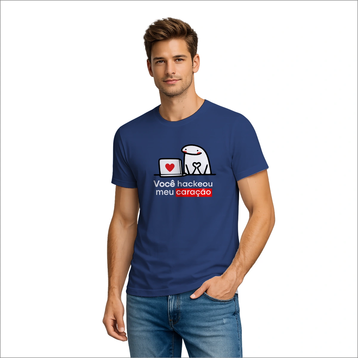 Camiseta Masculina Dia dos Namorados Metade Você Hackeou Meu Coração - Imagem 9