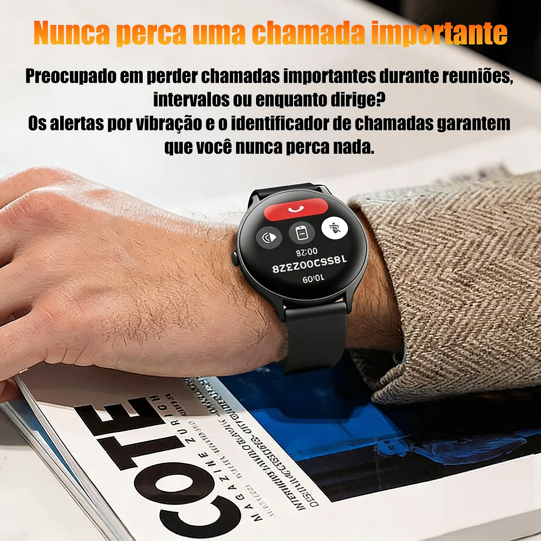 Smartwatch Tela Redonda 1,38" Touch Modos Esportivos Chamadas e Mensagens Presente Homens Mulheres - Imagem 3