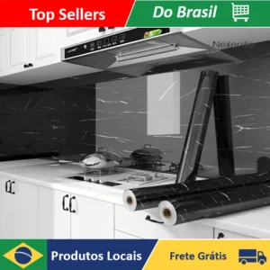 Papel de Parede Adesivos Para Cozinha Brilhante Lavável Mármore 3M x 60CM Resistente Água Mármore - Neverdie Store