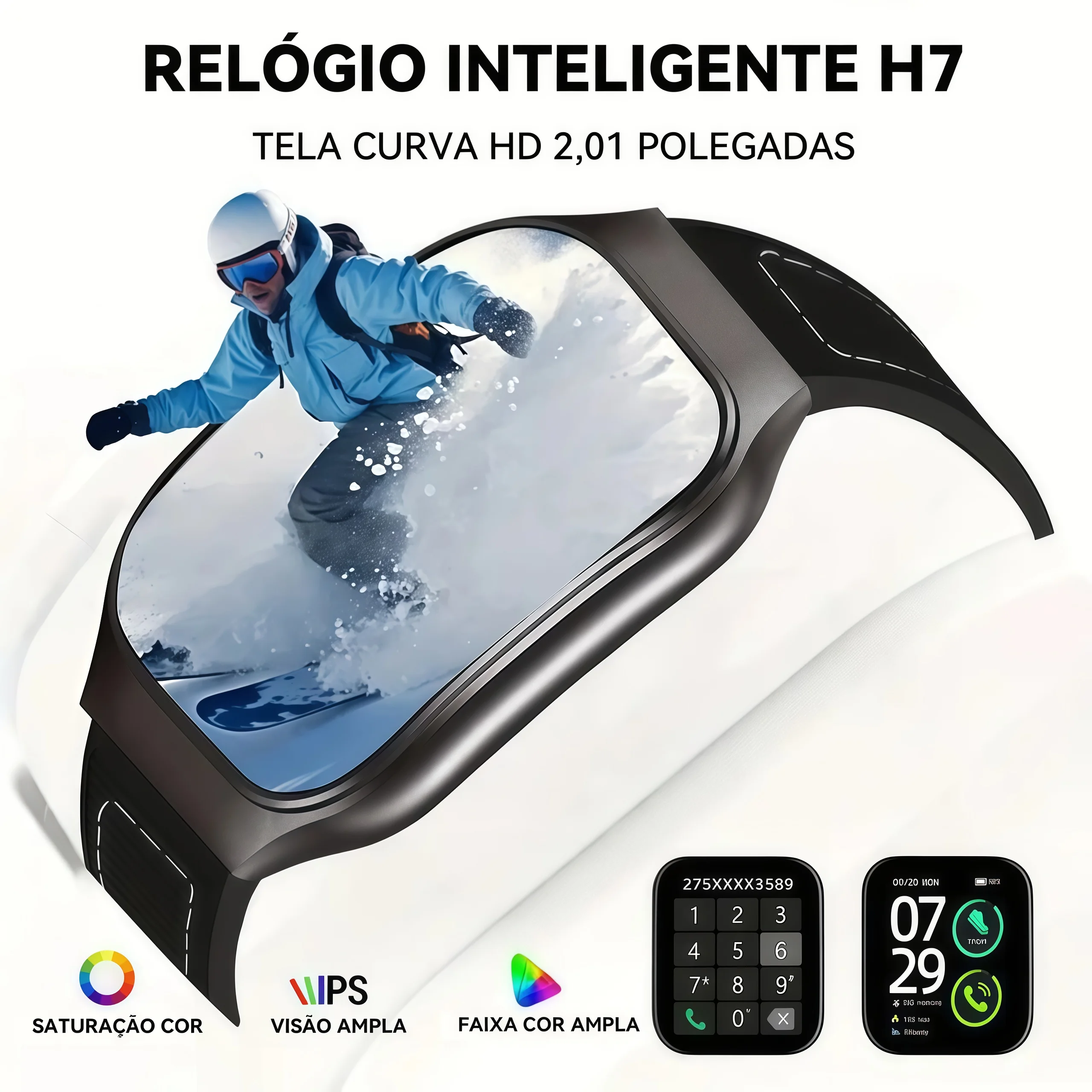 Smartwatch H7 Relógio Inteligente Masculino Feminino Tela Curva Grande 2.01 Faz Chamadas Bluetooth Notificações - Imagem 3