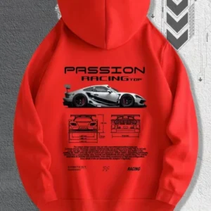 Moletom Com Capuz E Zíper Casual Estampa Carro Streetwear