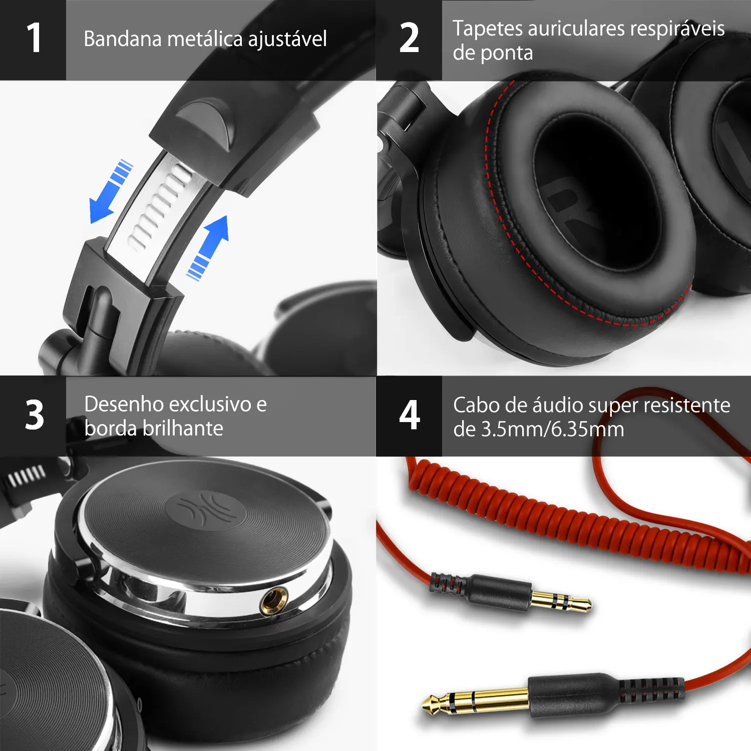 Fone De Ouvido Headphone Monitor Estúdio DJ Oneodio Pro Com Fio E Microfone - Imagem 3