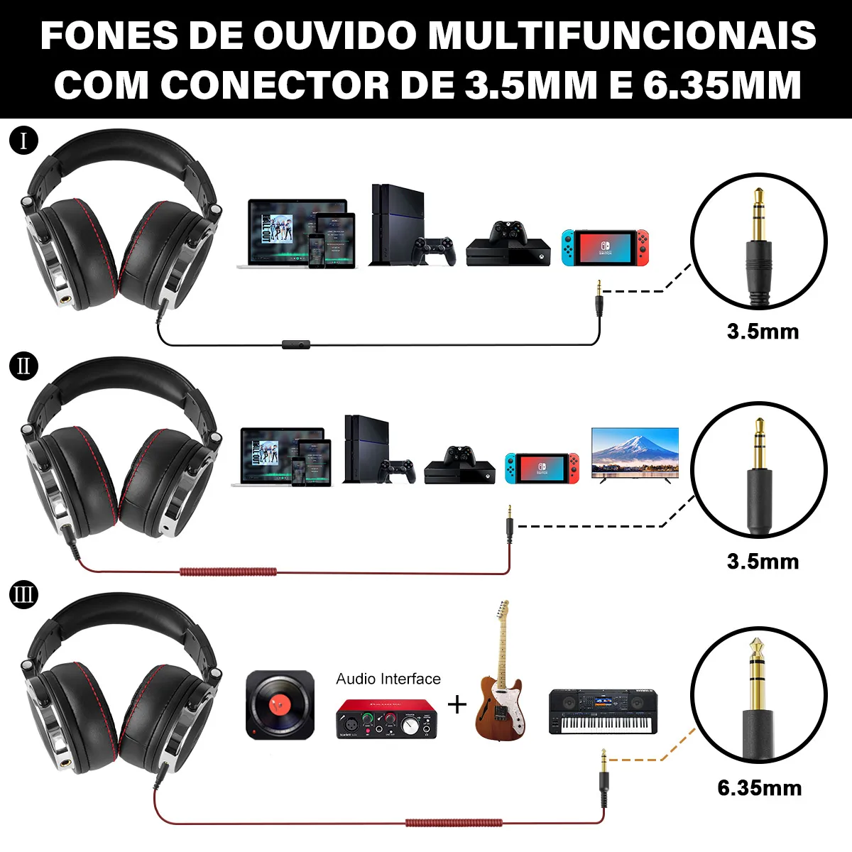 Fone De Ouvido Headphone Monitor Estúdio DJ Oneodio Pro Com Fio E Microfone - Imagem 6