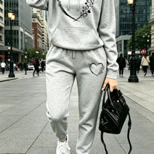 Conjunto Moletom Feminino Com Capuz E Calça Casual Outono