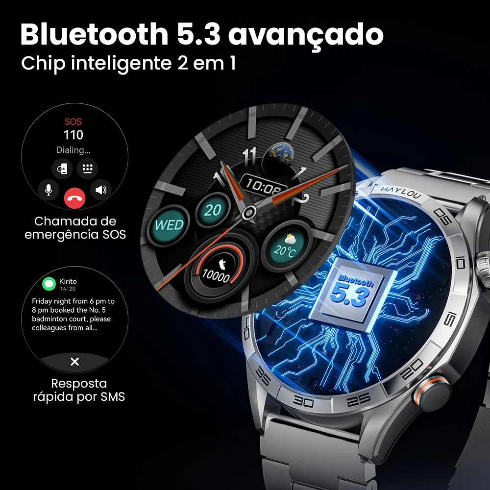 Smartwatch Haylou Solar 5 AMOLED 1.58", Chamadas Bluetooth, Prova d'água IP68 e Saúde 24H - Imagem 4