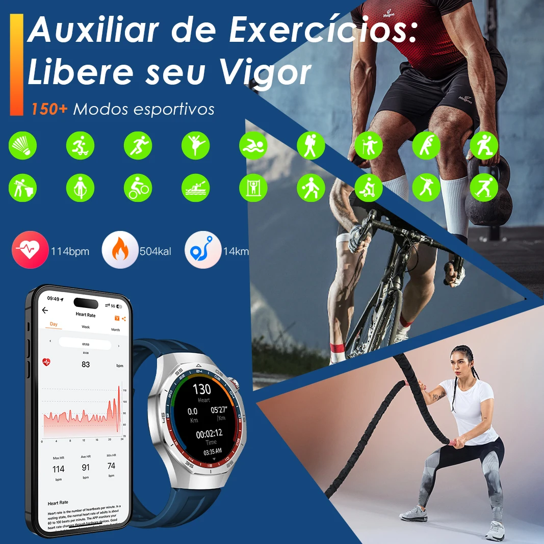 Smartwatch Aurafit Energy 3 Relógio Inteligente Masculino Tela Amoled 1.43 Faz Chamadas Bluetooth À Prova D'água - Imagem 5