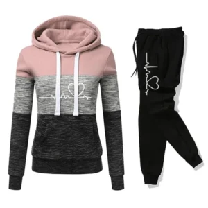 Mulheres agasalho impressão moletom com capuz moletom bloco de cor versátil casual jogging pullovers calças esportivas outfits S-3XL
