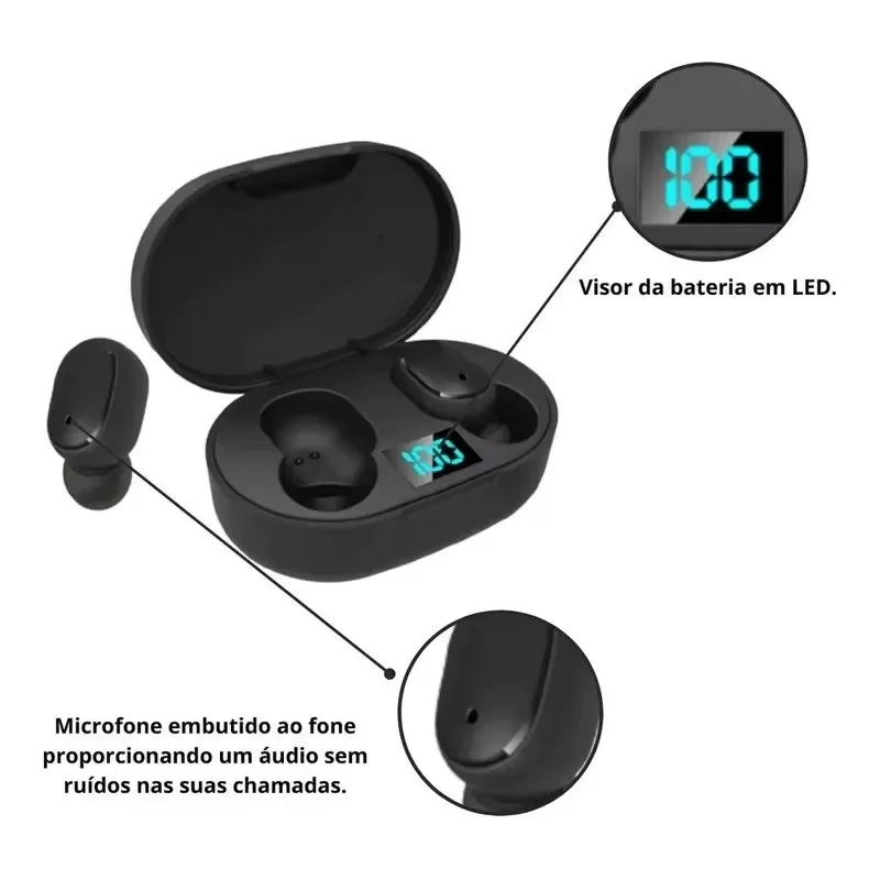 Mini Fone TWS com Mostrador Digital de Bateria Bluetooth 5.0 Leve e Portátil Som Estéreo Puro Design Moderno para Viagens - Imagem 6