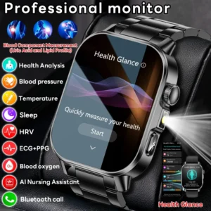 Smartwatch Masculino e Feminino ECG+PPG com Ácido Úrico e Saúde Lipídica Tela 2.01" Chamada Bluetooth e Lanterna