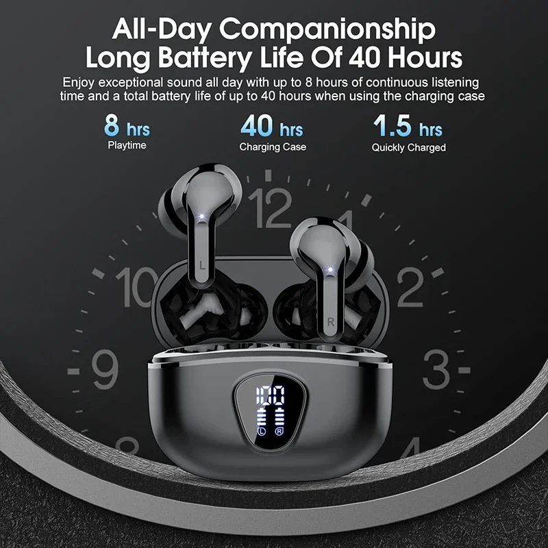 Novos fones de ouvido sem fio estéreo alta fidelidade bt5.3 com cancelamento ruído enc 48h display led fones ip7 à prova dip7 água - Imagem 3