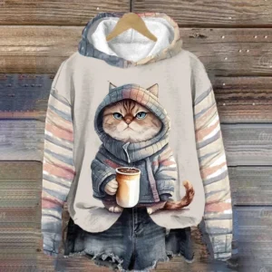 Moletom Canguru 3D Gato Engraçado Casaco Oversized Outono