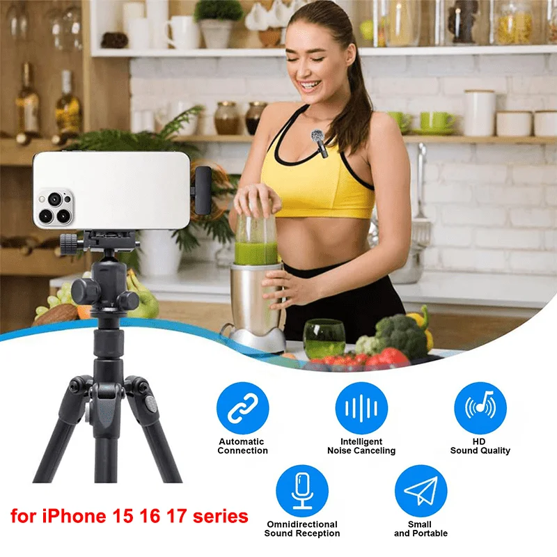 Microfone de Lapela Sem Fio para iPhone, iPad, Microfone para Gravação de Vídeos, Entrevistas, Podcasts e Vlogs com Redução de Ruído - Imagem 6