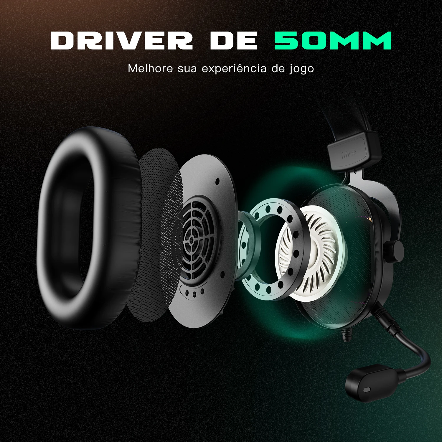 Fone de ouvido para jogos RGB dinâmico Fifine com microfone Fones de ouvido sobre a orelha 7.1 Sonido surround PC PS4 PS5 3 opções EQ Jogo Filme Música - H6 - Imagem 3