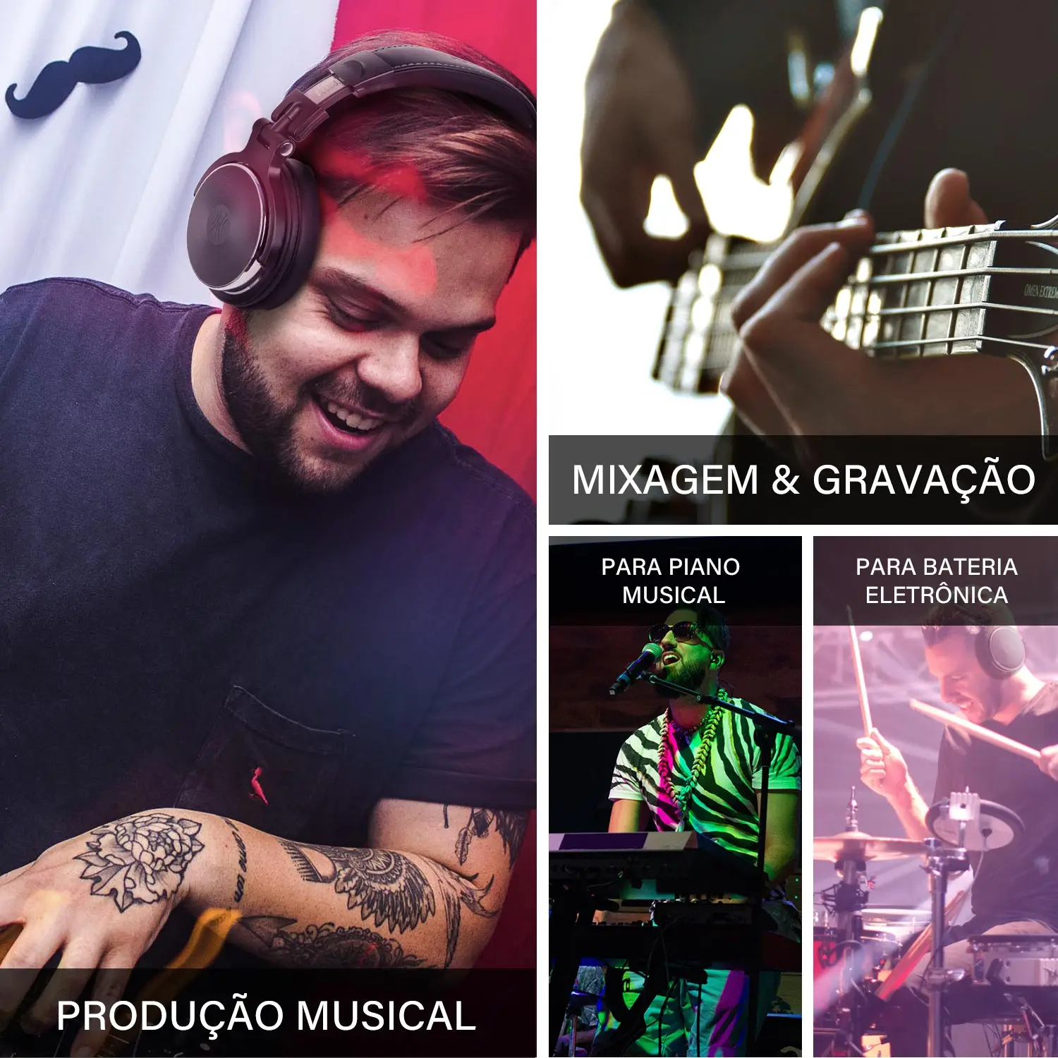 Fone De Ouvido Headphone Monitor Estúdio DJ Oneodio Pro Com Fio E Microfone - Imagem 5
