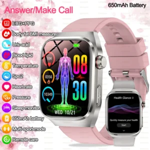 Smartwatch Feminino 2025: ECG, Chamada Bluetooth e Monitor de Saúde Completo (650mAh)
