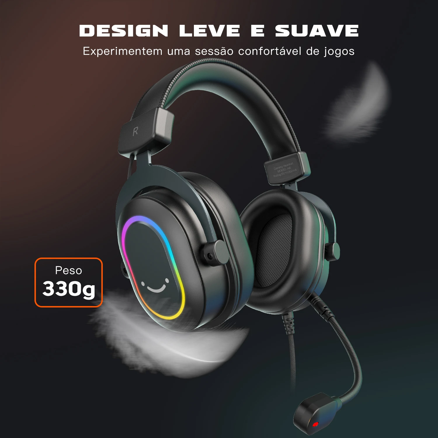 Fone de ouvido para jogos RGB dinâmico Fifine com microfone Fones de ouvido sobre a orelha 7.1 Sonido surround PC PS4 PS5 3 opções EQ Jogo Filme Música - H6 - Imagem 5