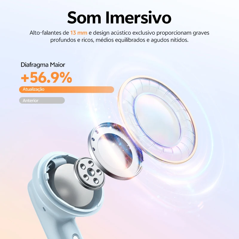 QCY T13 Pro Fones de Ouvido Sem Fio com ANC Adaptativo, Drivers de 13mm, Graves Potentes, ANC Híbrido de 50dB, Bluetooth 6.0, 6 Microfones ENC, 47H de Duração HT23 - Imagem 3