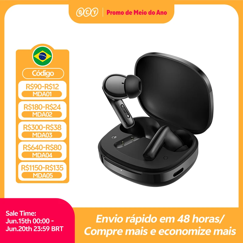 QCY T13 Pro Fones de Ouvido Sem Fio com ANC Adaptativo, Drivers de 13mm, Graves Potentes, ANC Híbrido de 50dB, Bluetooth 6.0, 6 Microfones ENC, 47H de Duração HT23