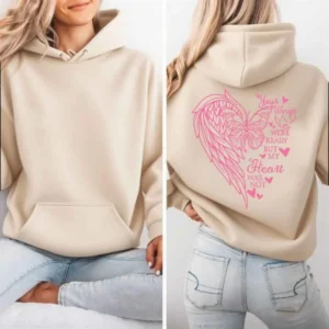 Moletom Feminino com Estampa de Asa de Anjo e Borboleta, Bege, Casual, Streetwear, com Estampa nas Costas