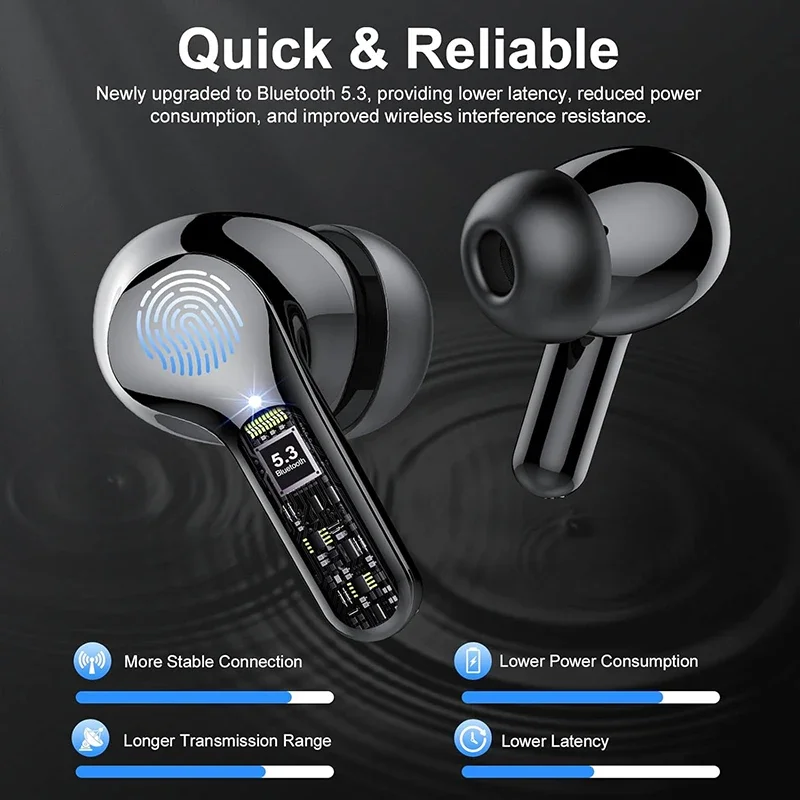 Novos fones de ouvido sem fio estéreo alta fidelidade bt5.3 com cancelamento ruído enc 48h display led fones ip7 à prova dip7 água - Imagem 4