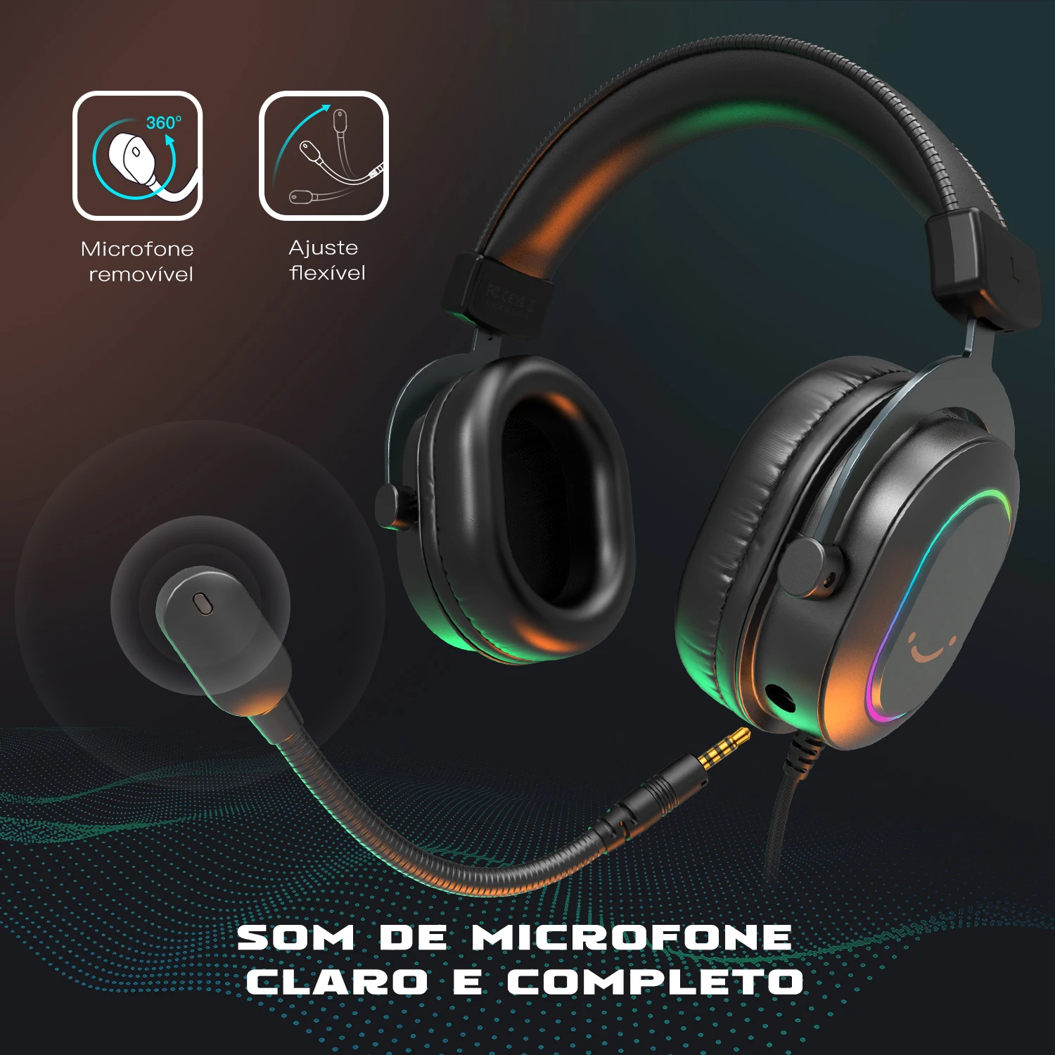 Fone de ouvido para jogos RGB dinâmico Fifine com microfone Fones de ouvido sobre a orelha 7.1 Sonido surround PC PS4 PS5 3 opções EQ Jogo Filme Música - H6 - Imagem 4