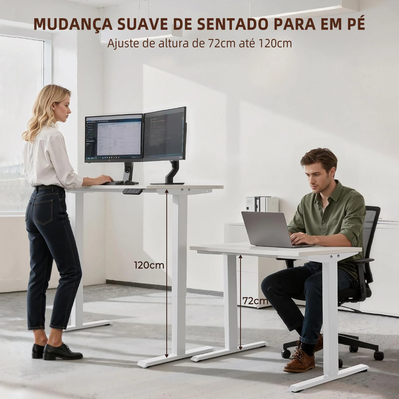 Mesa elétrica com altura ajustável - Estrutura de mesa para trabalhar sentado ou em pé, para trabalho de escritório ou jogos - Imagem 3