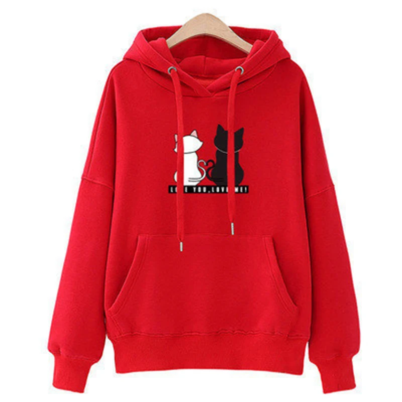 Blusa Moletom Feminina Com Capuz Canguru Desenho Gato - Imagem 3