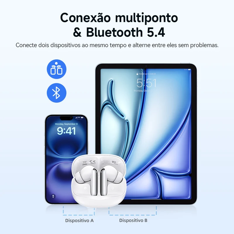Qcy melobuds n50 anc bluetooth 5.4 fones de ouvido sem fio cancelamento de ruído ativo 6 microfones chamada clara fones conexão multiponto - Imagem 6