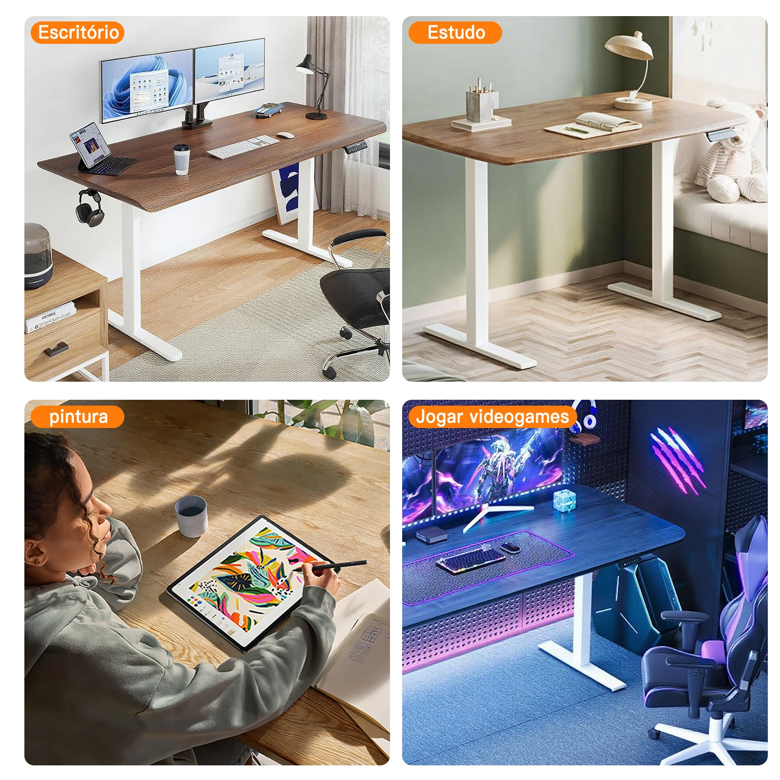Mesa elétrica com altura ajustável - Estrutura de mesa para trabalhar sentado ou em pé, para trabalho de escritório ou jogos - Imagem 6