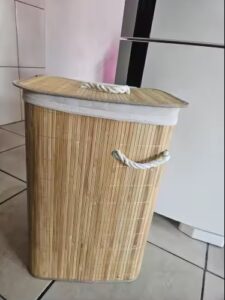 Cesto De Roupa Suja Bambu Com Tampa e Alças Forrado Organizador Grande - Neverdie Store photo review