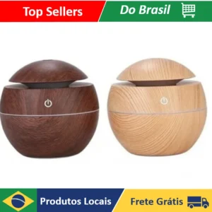 Mini Umidificador de Ar e Aromatizador de Ambientes Tipo Madeira Bola