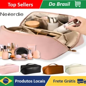 Bolsa Necessaire Feminino Cosmético De Couro PU De Grande Capacidade Portátil Viagem - Neverdie