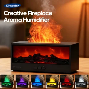 Difusor de aroma de lareira simulado, óleo essencial, chama, umidificador de ar, controle remoto, ambiente colorido, luz noturna, presente criativo