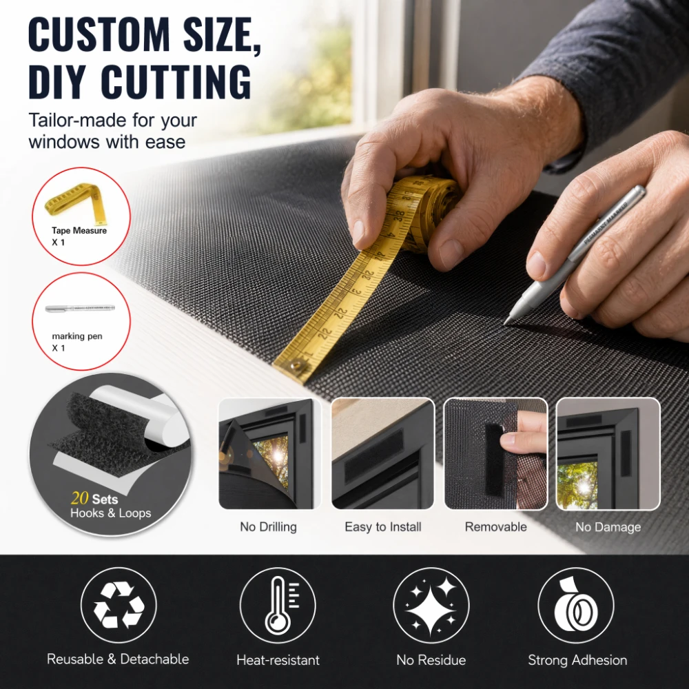Cortina Blackout 95-98% DIY Portátil para Viagem, Película Removível para Janela com Bloqueio Total, Tecido Autoadesivo para Sombreamento de Janelas - Imagem 5