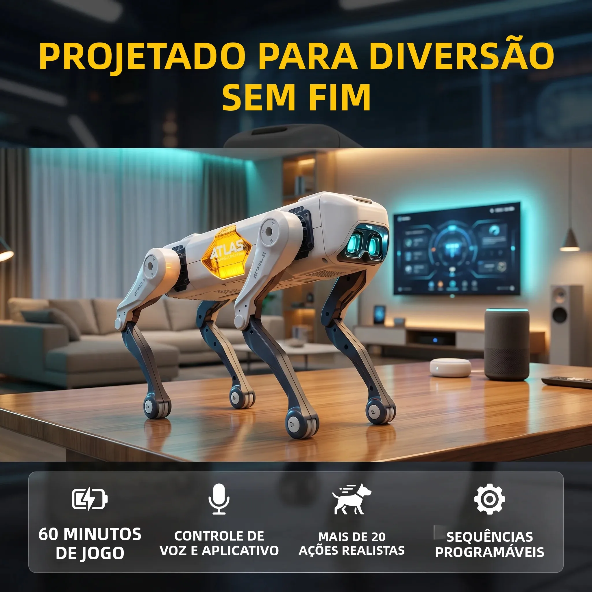Cão Robô Inteligente com IA, Controle por Voz e APP, Programação, Dança, Canto, Bateria de 1200mAh para Presente e Companheiro Infantil