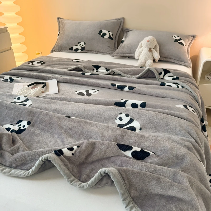 Cobertor de Veludo Leite com Estampa de Panda para Cama Queen Size, Manta Macia e Confortável para Sofá, Lençol de Flanela Quente Primavera 2026