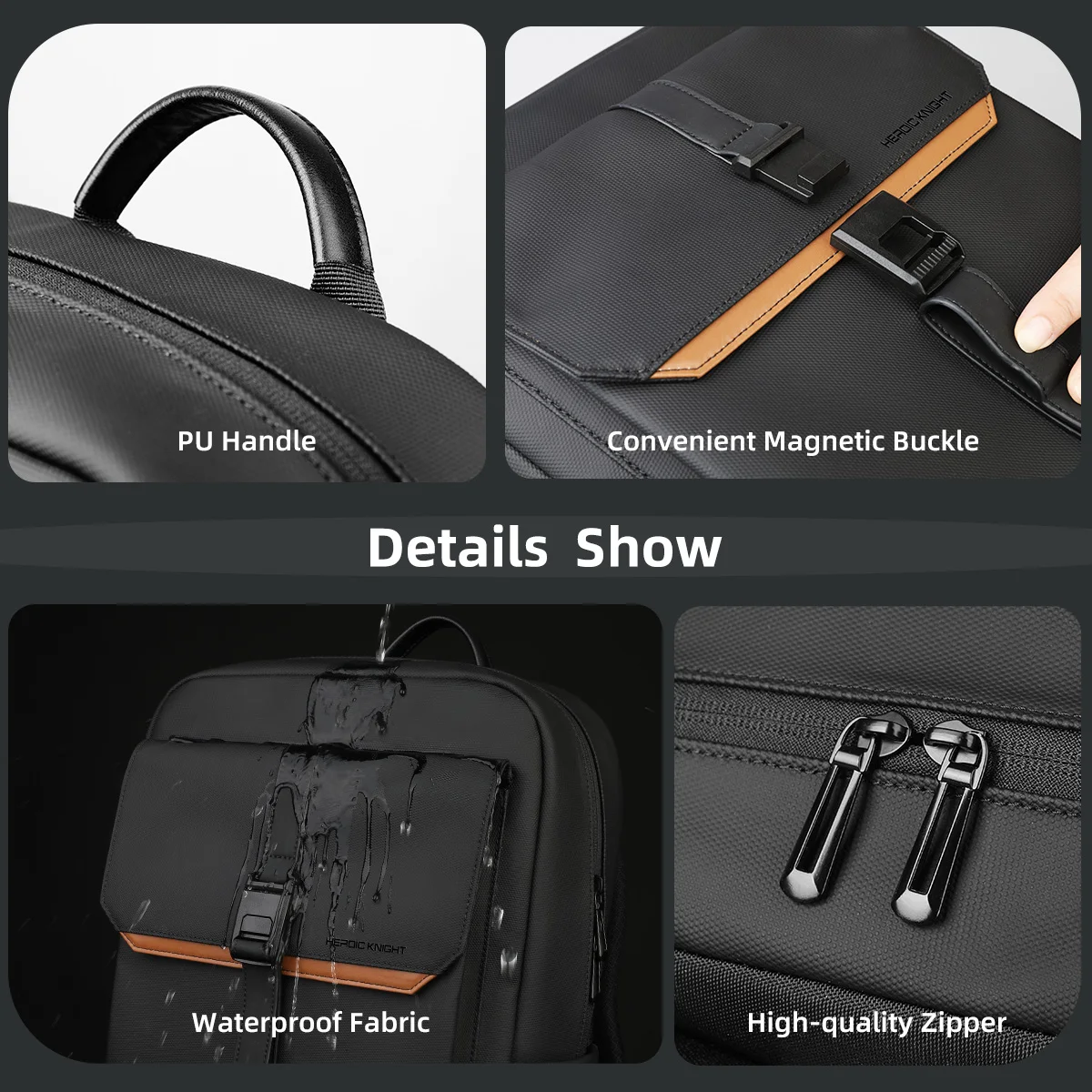 Mochila de negócios elegante HK para homens, à prova d'água, mochila para laptop com aba de 15,6 polegadas, vários bolsos, mochila casual para trabalho, escola - Imagem 6