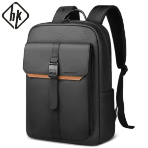 Mochila de negócios elegante HK para homens, à prova d'água, mochila para laptop com aba de 15,6 polegadas, vários bolsos, mochila casual para trabalho, escola