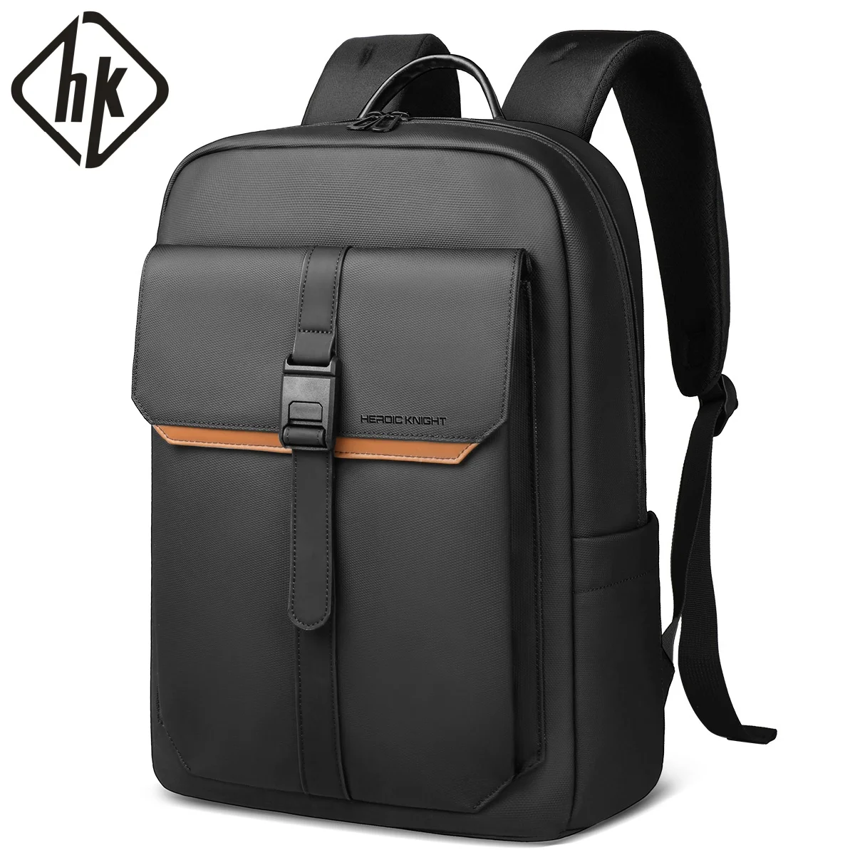 Mochila de negócios elegante HK para homens, à prova d'água, mochila para laptop com aba de 15,6 polegadas, vários bolsos, mochila casual para trabalho, escola