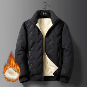 Jaqueta Masculina de Algodão Forrada com Lã Grossa, Gola Alta, Quente e Corta-Vento para Outono/Inverno, Tamanho Grande, Casu...