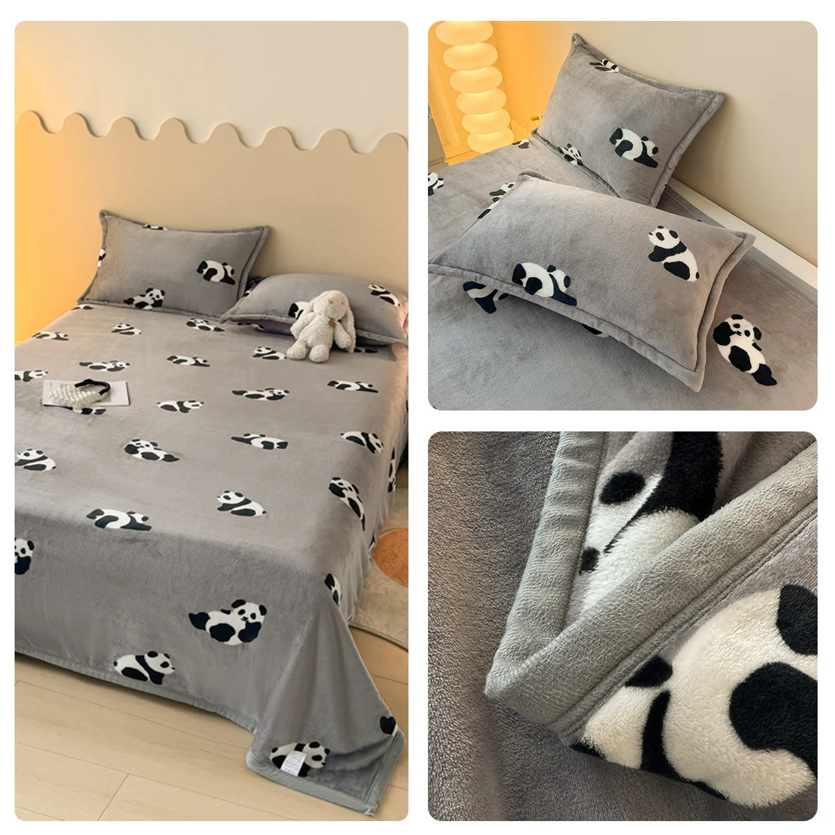 Cobertor de Veludo Leite com Estampa de Panda para Cama Queen Size, Manta Macia e Confortável para Sofá, Lençol de Flanela Quente Primavera 2026 - Imagem 5