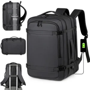 Mochila Clássica de Viagem Masculina, Mochila de Negócios, Mochila Escolar Expansível com USB, Grande Capacidade, Impermeável, Mochila Fashion