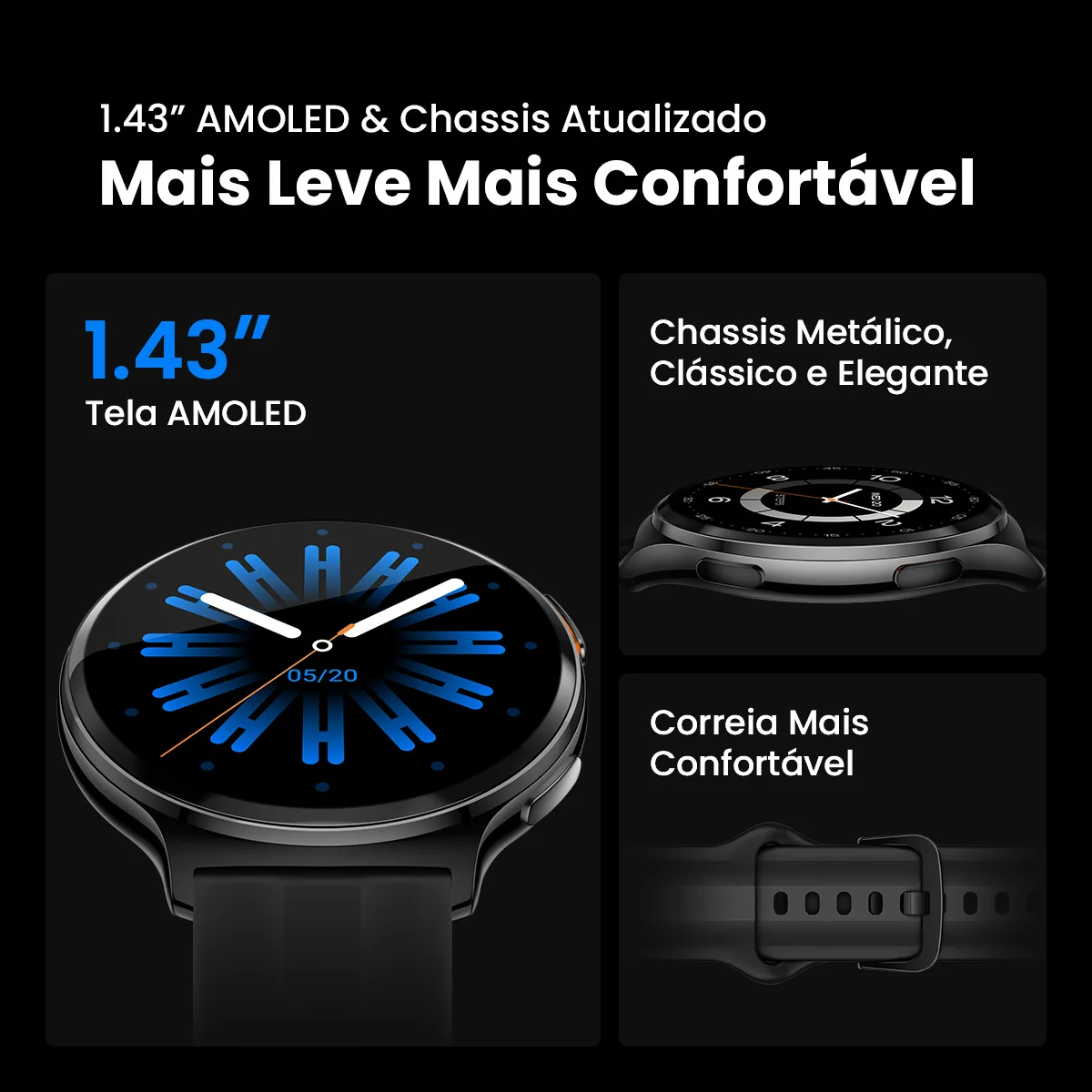 HAYLOU Solar Lite 2 Smartwatch 1.43 ''AMOLED Display 24h Monitoramento de Saúde Mais de 150 Modos Esportivos Chamadas de Voz Relógio Inteligente 1ATM - Imagem 3