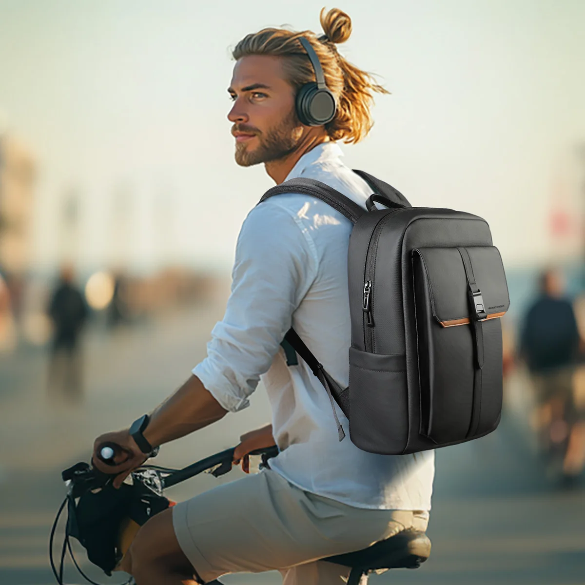 Mochila de negócios elegante HK para homens, à prova d'água, mochila para laptop com aba de 15,6 polegadas, vários bolsos, mochila casual para trabalho, escola - Imagem 3